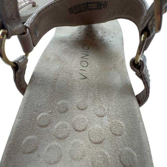 Vionic Kirra T-Strap Comfort Lightweight Metallic Champagne Sandals Women's 9 - Picture 6 of 8
